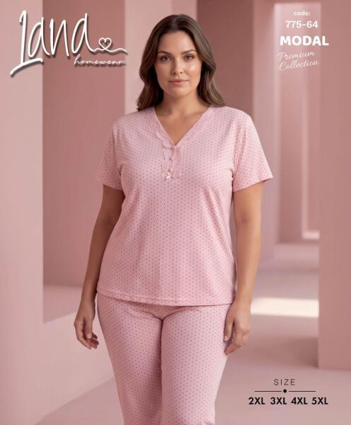 LANA 775-64 BAYAN MODAL BATTAL KISA KOL PİJAMA TK