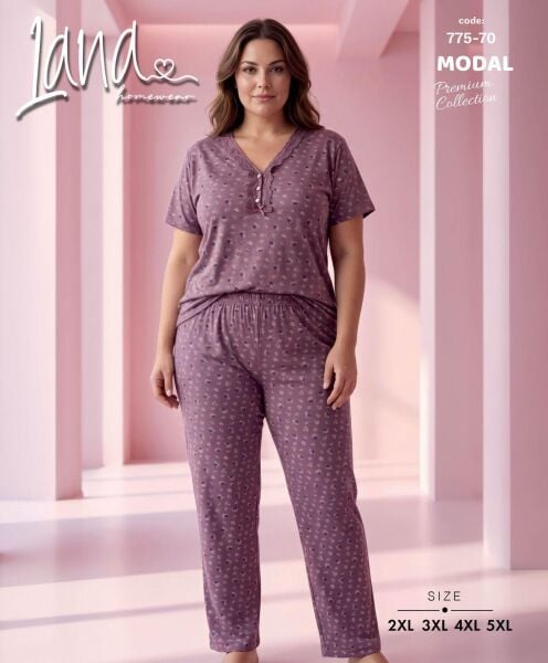 LANA 775-70 BAYAN MODAL BATTAL KISA KOL PİJAMA TK