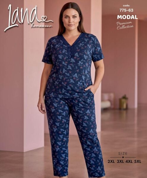 LANA 775-63 BAYAN MODAL BATTAL KISA KOL PİJAMA TK