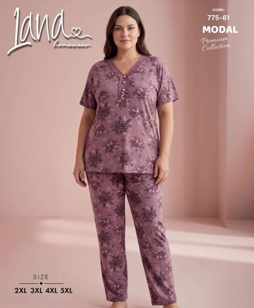LANA 775-61 BAYAN MODAL BATTAL KISA KOL PİJAMA TK