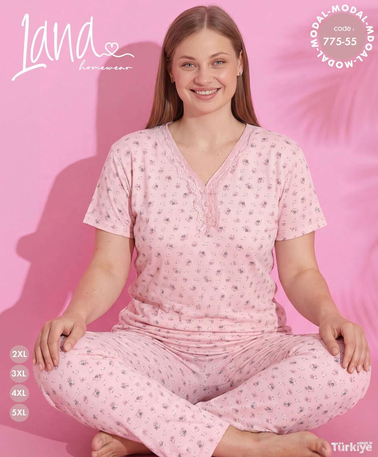 LANA 775-55 BAYAN MODAL BATTAL KISA KOL PİJAMA TK
