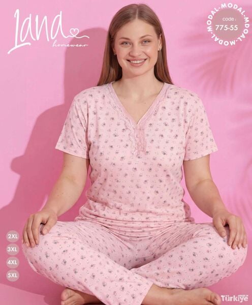 LANA 775-55 BAYAN MODAL BATTAL KISA KOL PİJAMA TK
