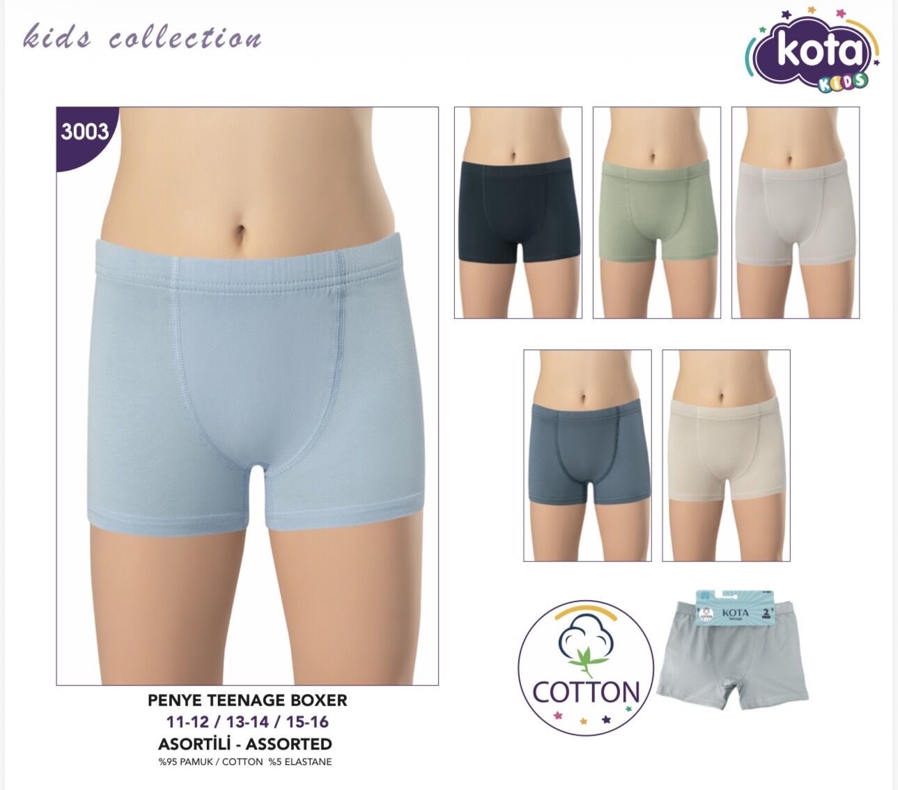 KOTA 3003 ERKEK ÇOCUK TEENAGE LİKRALI 2Lİ BOXER