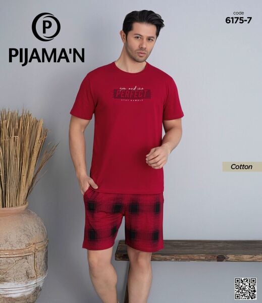 PİJAMAN 6175-7 ERKEK PENYE KISAKOL ŞORTLU TAKIM