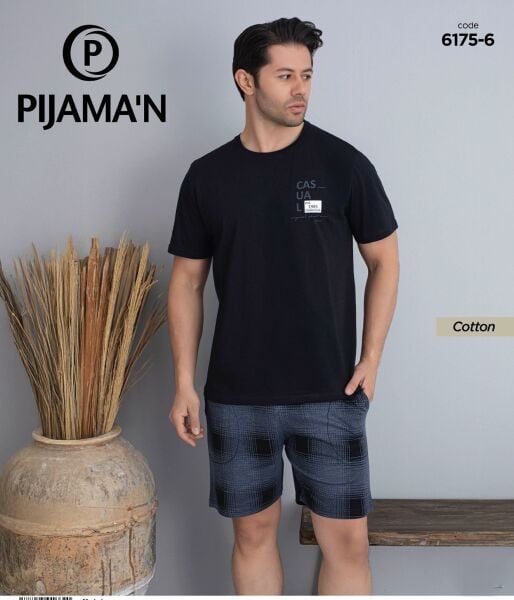 PİJAMAN 6175-6 ERKEK PENYE KISAKOL ŞORTLU TAKIM