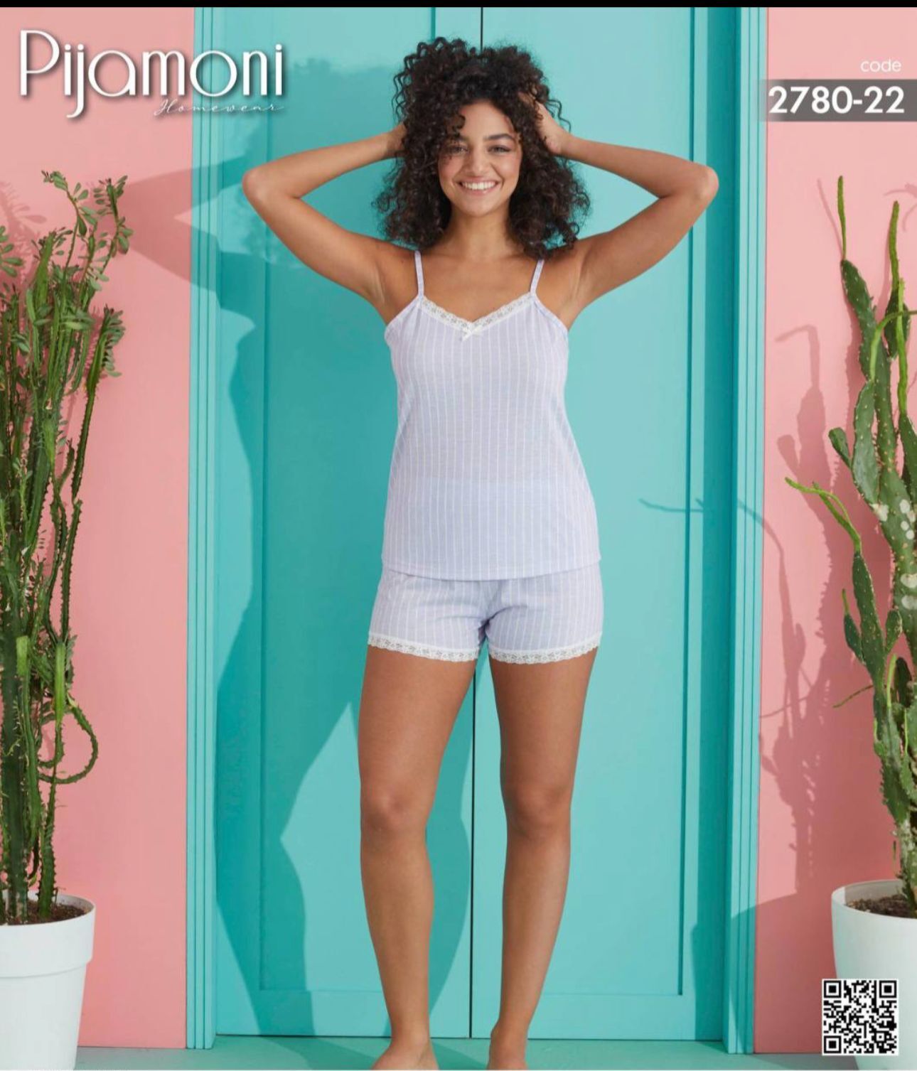PİJAMONİ 2780-22 ESİNTİ İP ASKI ŞORTLU TAKIM