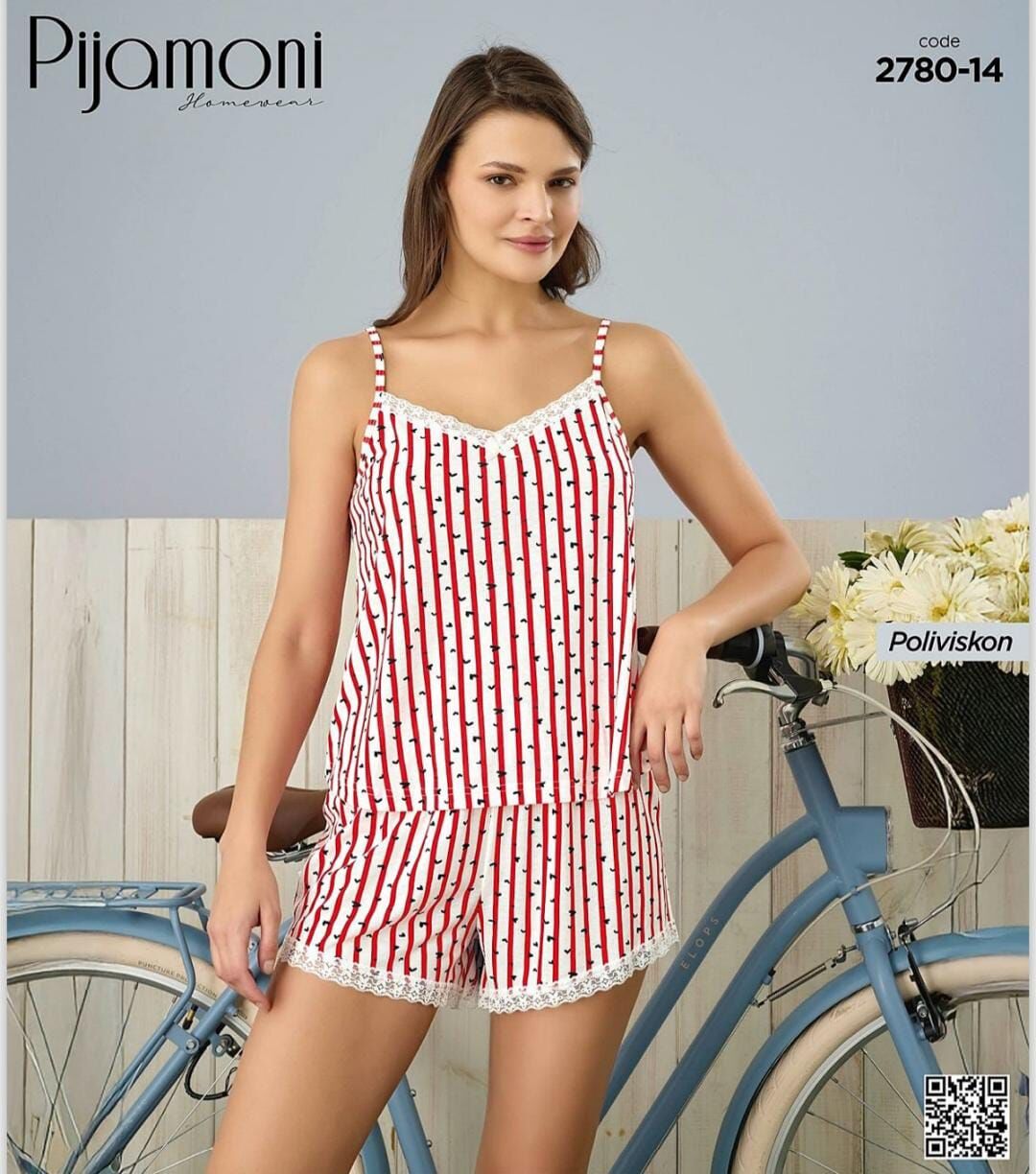 PİJAMONİ 2780-14 ESİNTİ İP ASKI ŞORTLU TAKIM