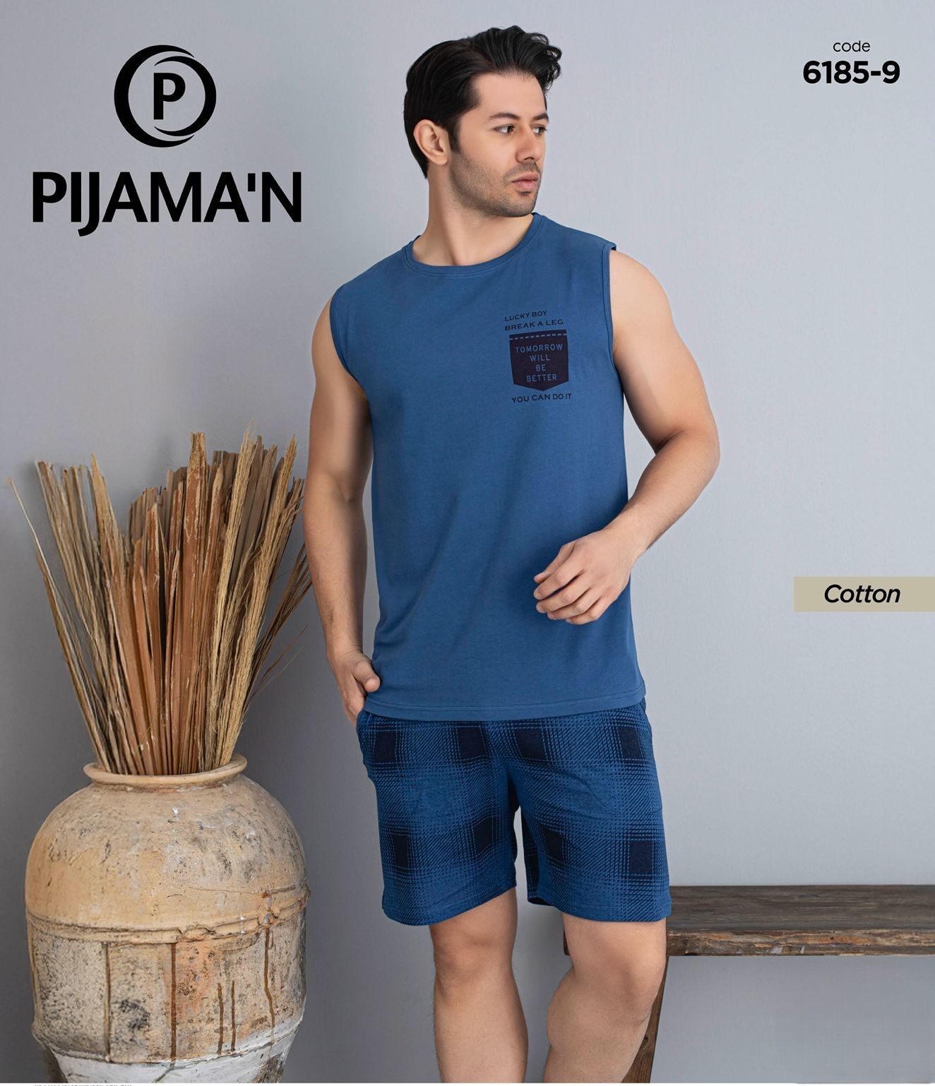 PİJAMAN 6185-9 ERKEK JAKARLI KISAKOL ŞORTLU TAKIM