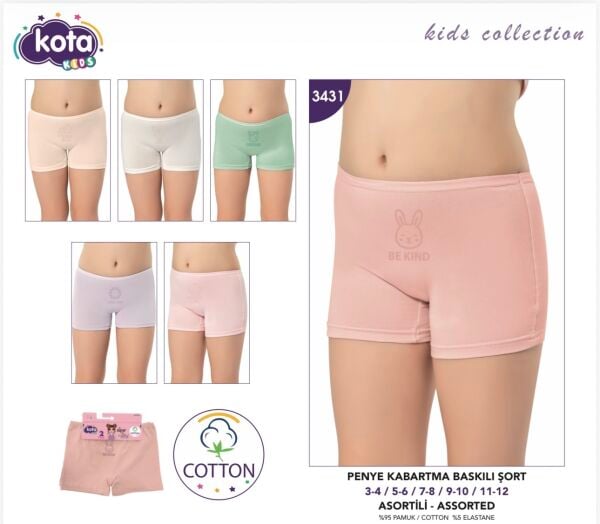 KOTA 3431 KIZ ÇOCUK KABARTMA BASKI 2Lİ PENYE ŞORT