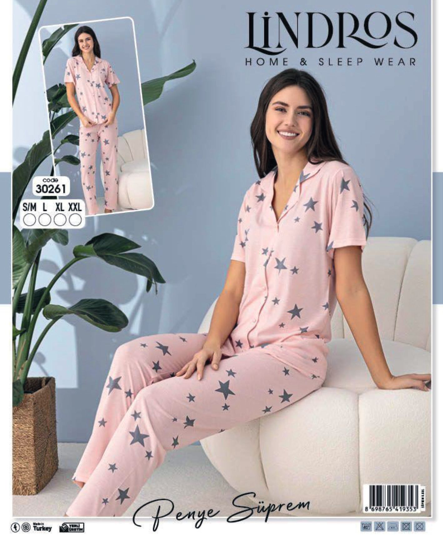 LİNDROS 30261 ROTASYON GÖMLEK K.KOL PİJAMA TAKIM