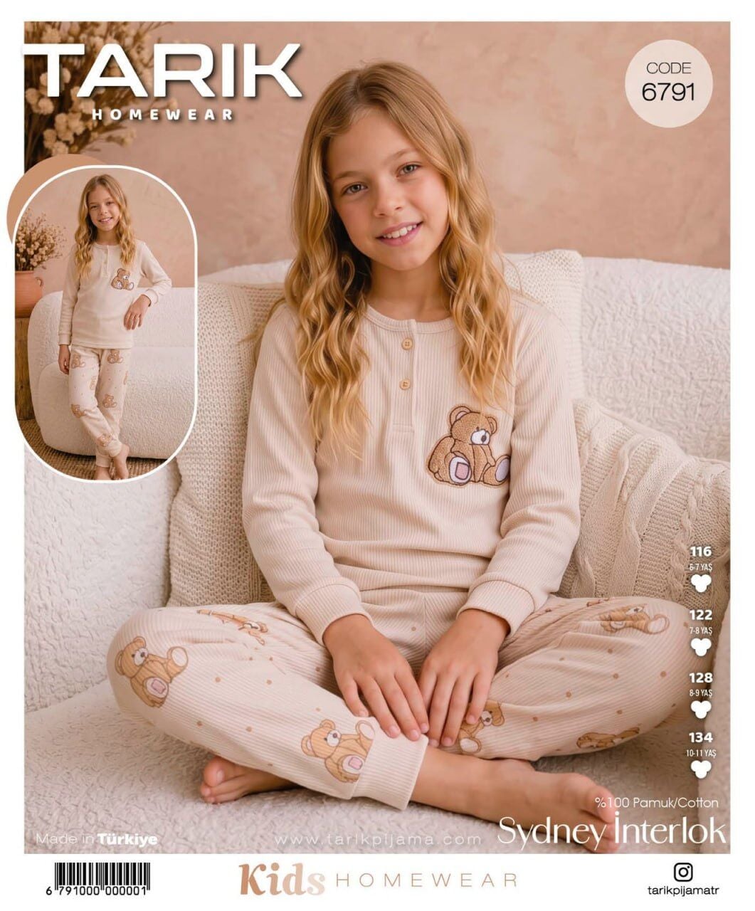 TARIK 6791 KIZ GARSON FİTİLLİ İNTERLOK PİJAMA TKM