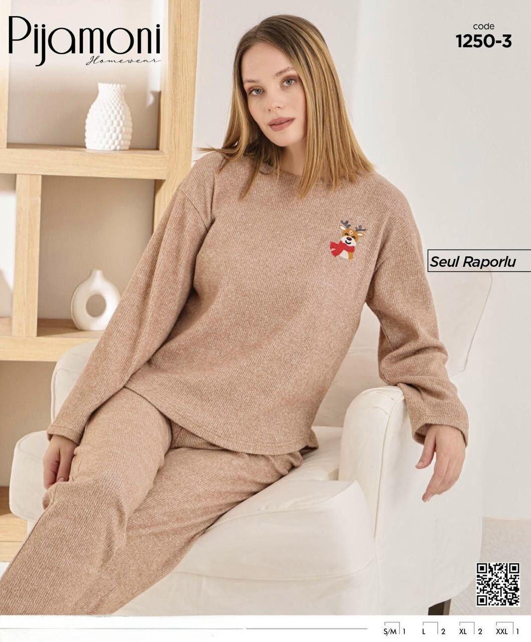 PİJAMONİ 1250-3 BAYAN SEUL RAPORLU PİJAMA TAKIM