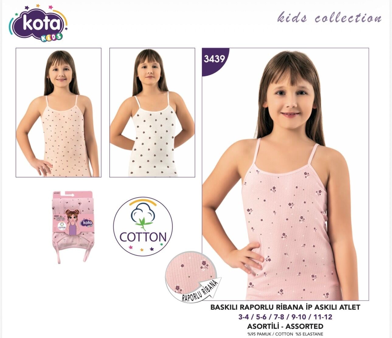 KOTA 3439 KIZ ÇOCUK BASKILI RAPORLU RİBANA ATLET