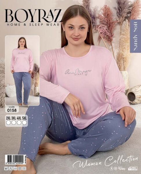 BOYRAZ 0158 BAYAN SENDY SOFT BATTAL PİJAMA TAKIMI