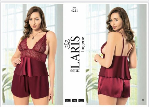 MİSS LARİS 4221 BIG SİZE SATEN ŞORT TAKIM
