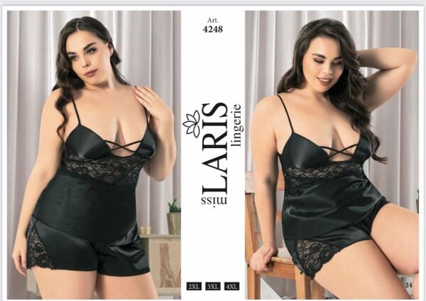 MİSS LARİS 4248 BIG SİZE SATEN ŞORT TAKIM