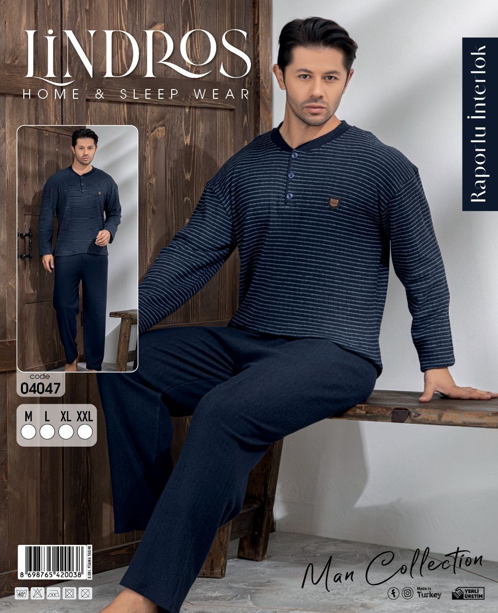 LİNDROS 04047 ERKEK RAPORLU İNTERLOK PİJAMA TAKIMI
