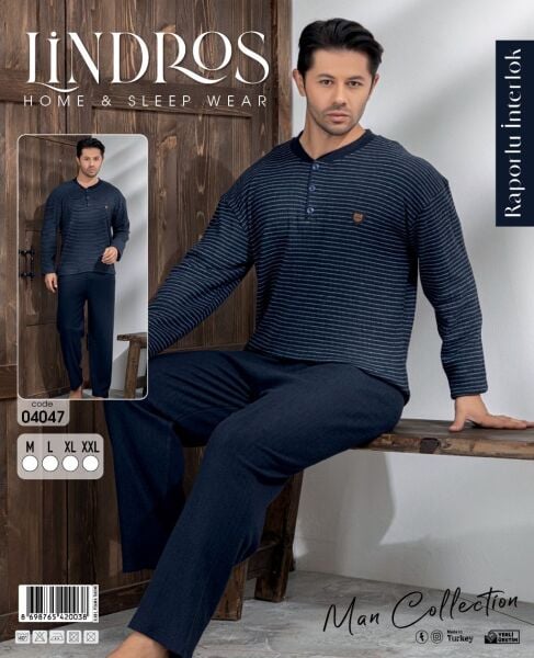 LİNDROS 04047 ERKEK RAPORLU İNTERLOK PİJAMA TAKIMI