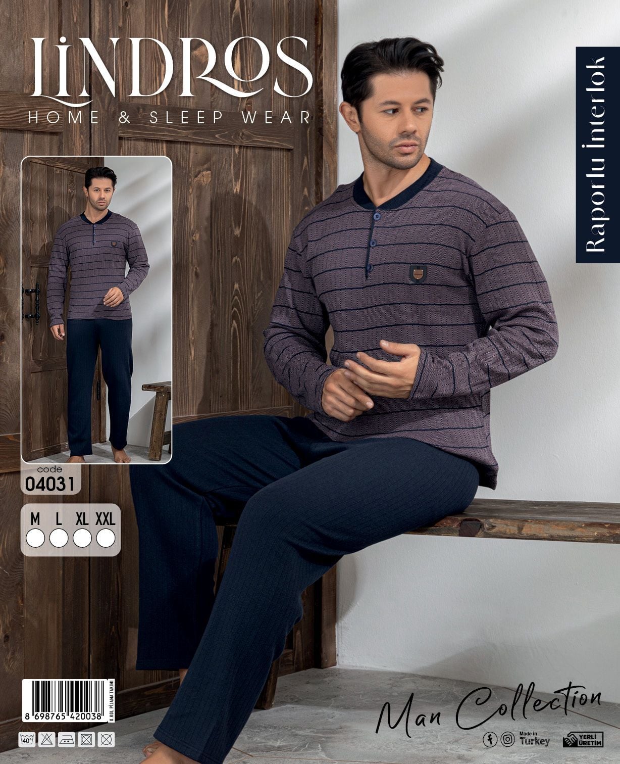 LİNDROS 04031 ERKEK RAPORLU İNTERLOK PİJAMA TAKIMI