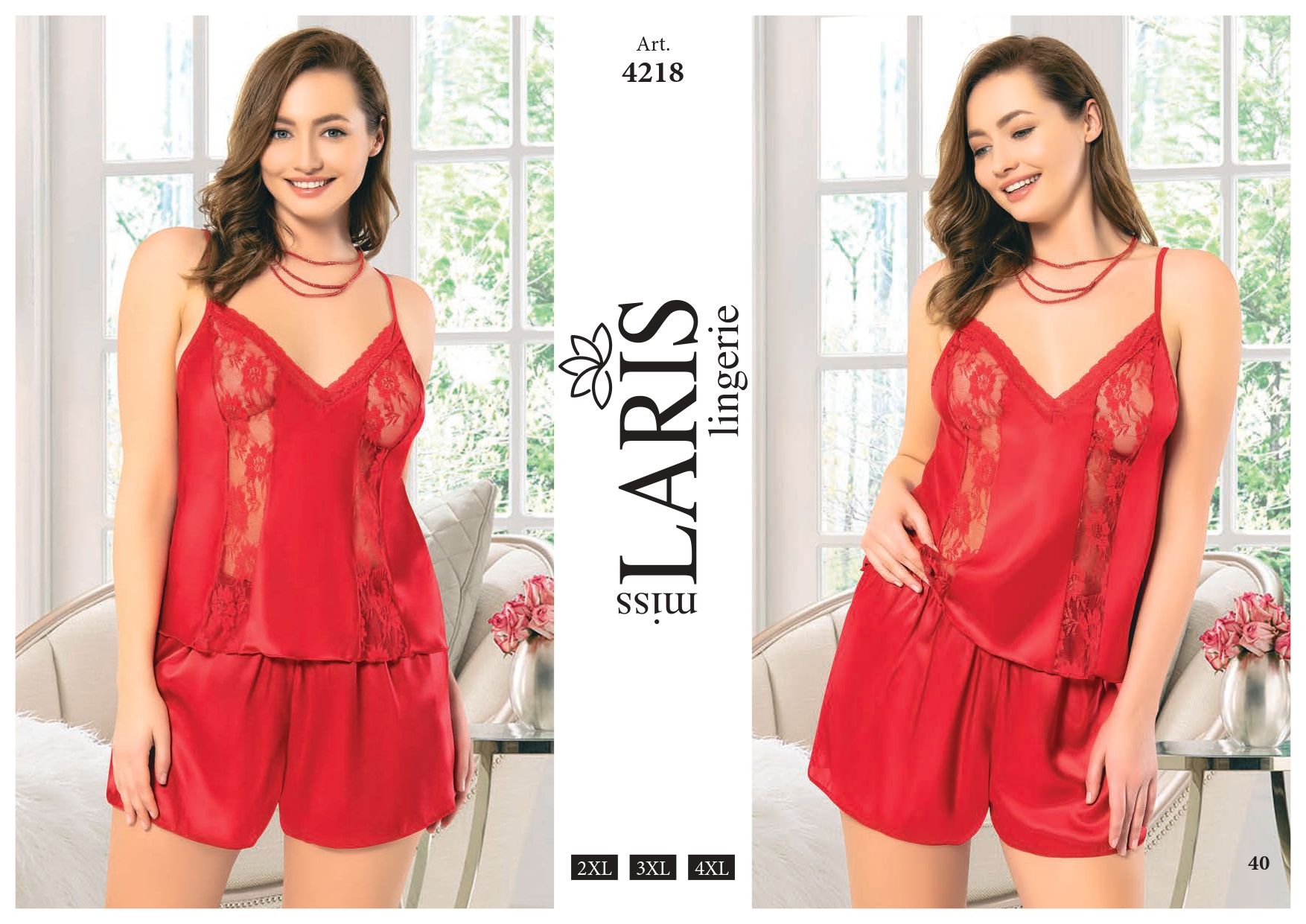 MİSS LARİS 4218 BIG SİZE SATEN ŞORT TAKIM KIRMIZI