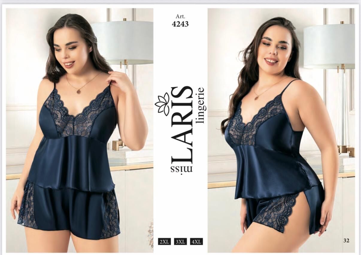 MİSS LARİS 4243 BIG SİZE SATEN ŞORT TAKIM