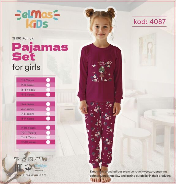 ELMAS 4087-1 KIZ ÇOCUK 1-5 YAŞ PİJAMA TAKIM