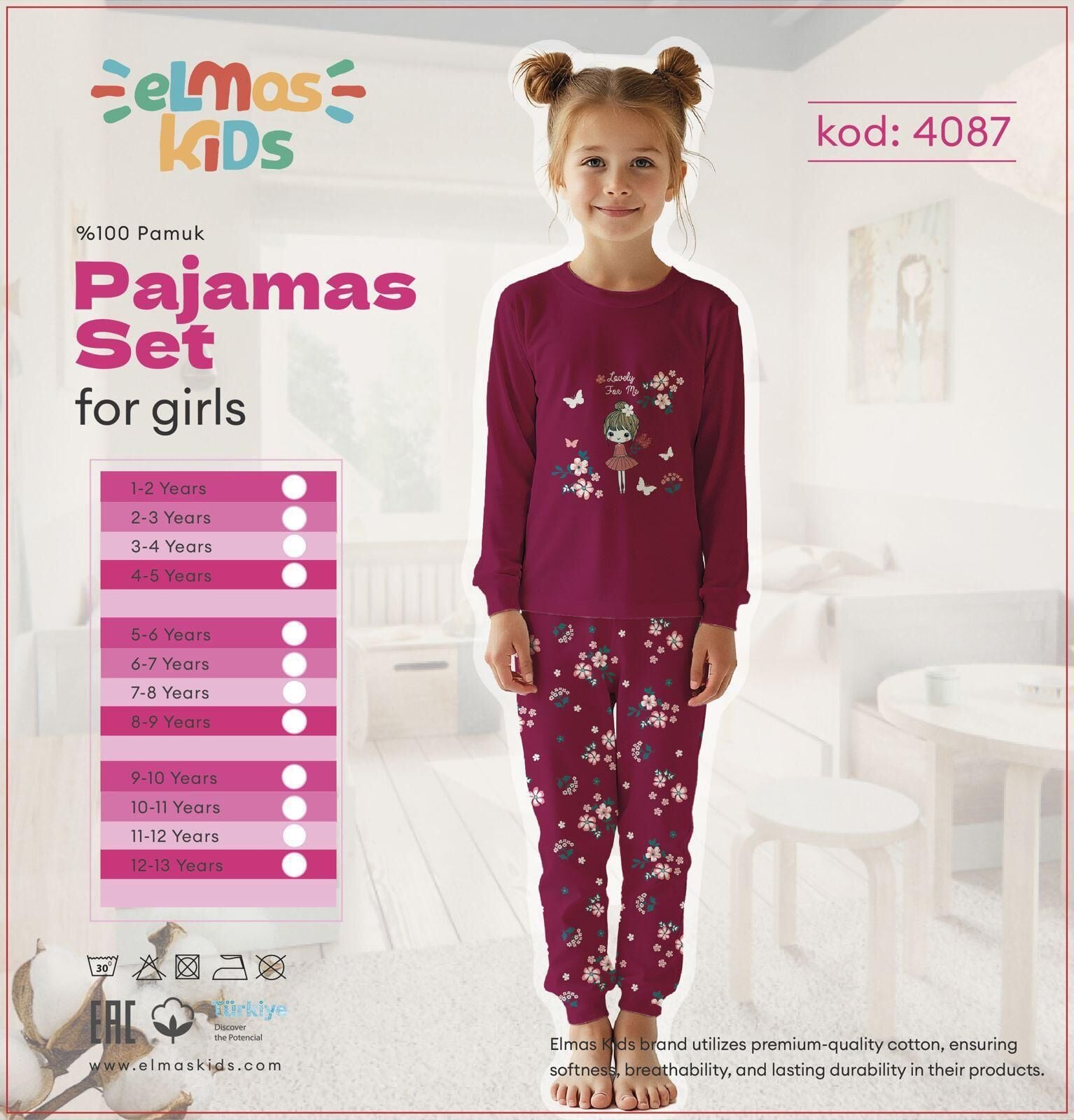 ELMAS 4087-2 KIZ ÇOCUK 5-9 YAŞ PİJAMA TAKIM