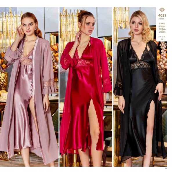 JEREMİ 4021 SATEN UZUN 2 Lİ GECELİK TAKIM