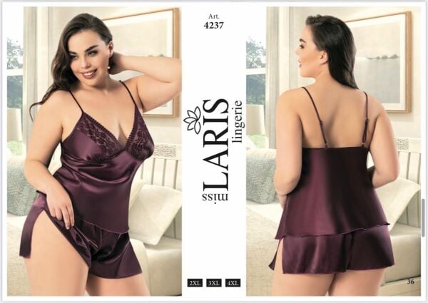 MİSS LARİS 4237 BIG SİZE SATEN ŞORT TAKIM