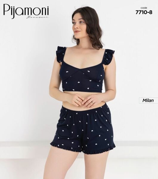 PİJAMONİ 7710-8 BAYAN MİLAN FIRFIRLI ŞORTLU TAKIM