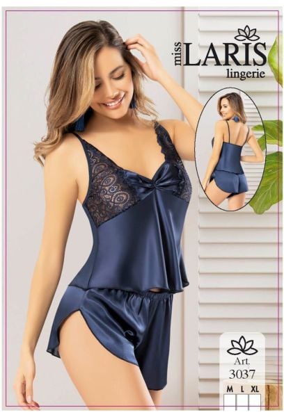 MİSS LARİS 3037 SATEN ŞORT TAKIM LACİVERT