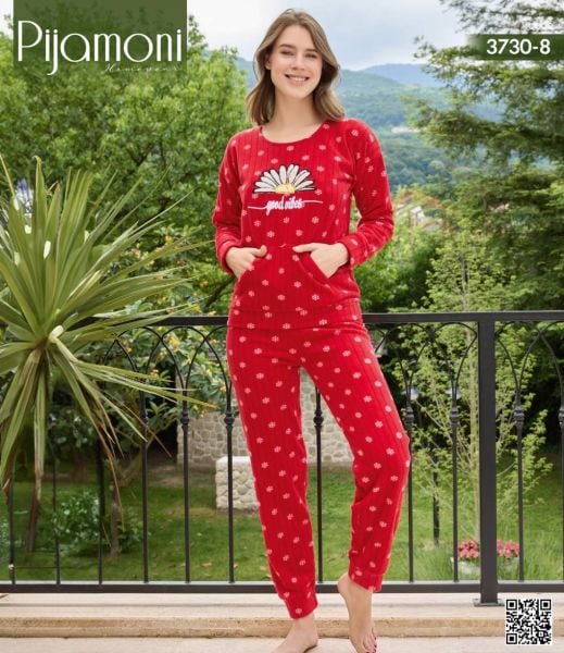 PİJAMONİ 3730-8 FİTİLLİ POLAR KANGURU CEPLİ TAKIM