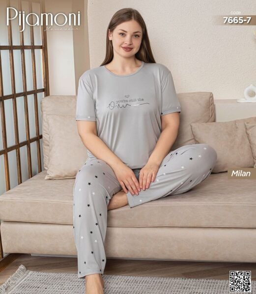 PİJAMONİ 7665-7 MİLAN BATTAL KISA KOL PİJAMA TAKIM