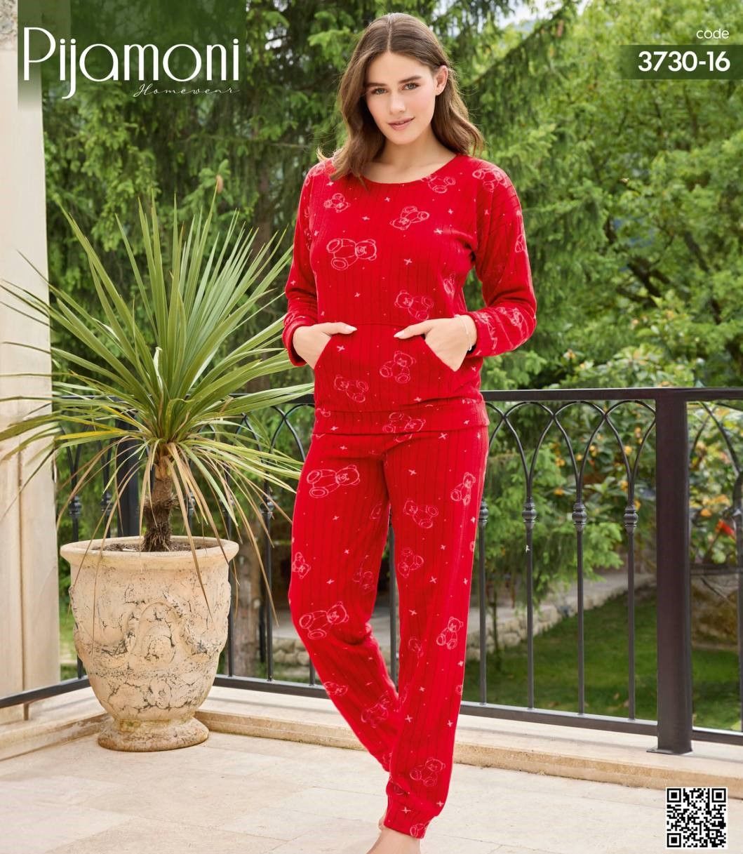 PİJAMONİ 3730-16 FİTİLLİ POLAR KANGURU CEPLİ TAKIM