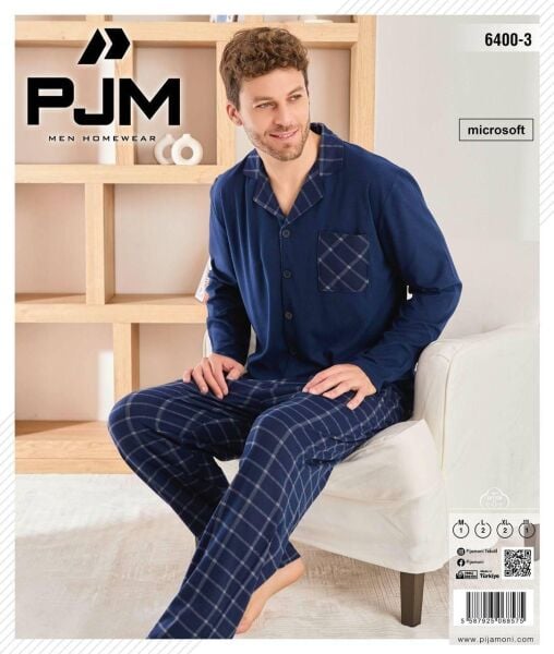PJM 6400-3 ERKEK ÖNÜ DÜĞMELİ PENYE PİJAMA TAKIM