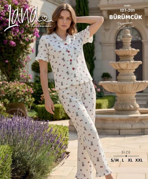 LANA 127-201 BÜRÜMCÜK GÖMLEK KISA KOL PİJAMA TK