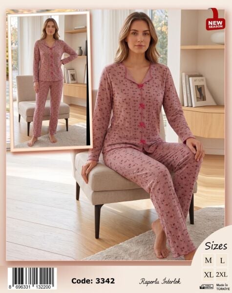 TİME MODA 3342 BAYAN RAP.İNT.FİYONKLU PİJAMA TAKIM