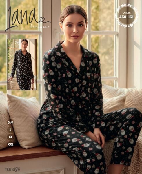 LANA 450-161 BAYAN SÜET DÜĞMELİ PİJAMA TAKIMI