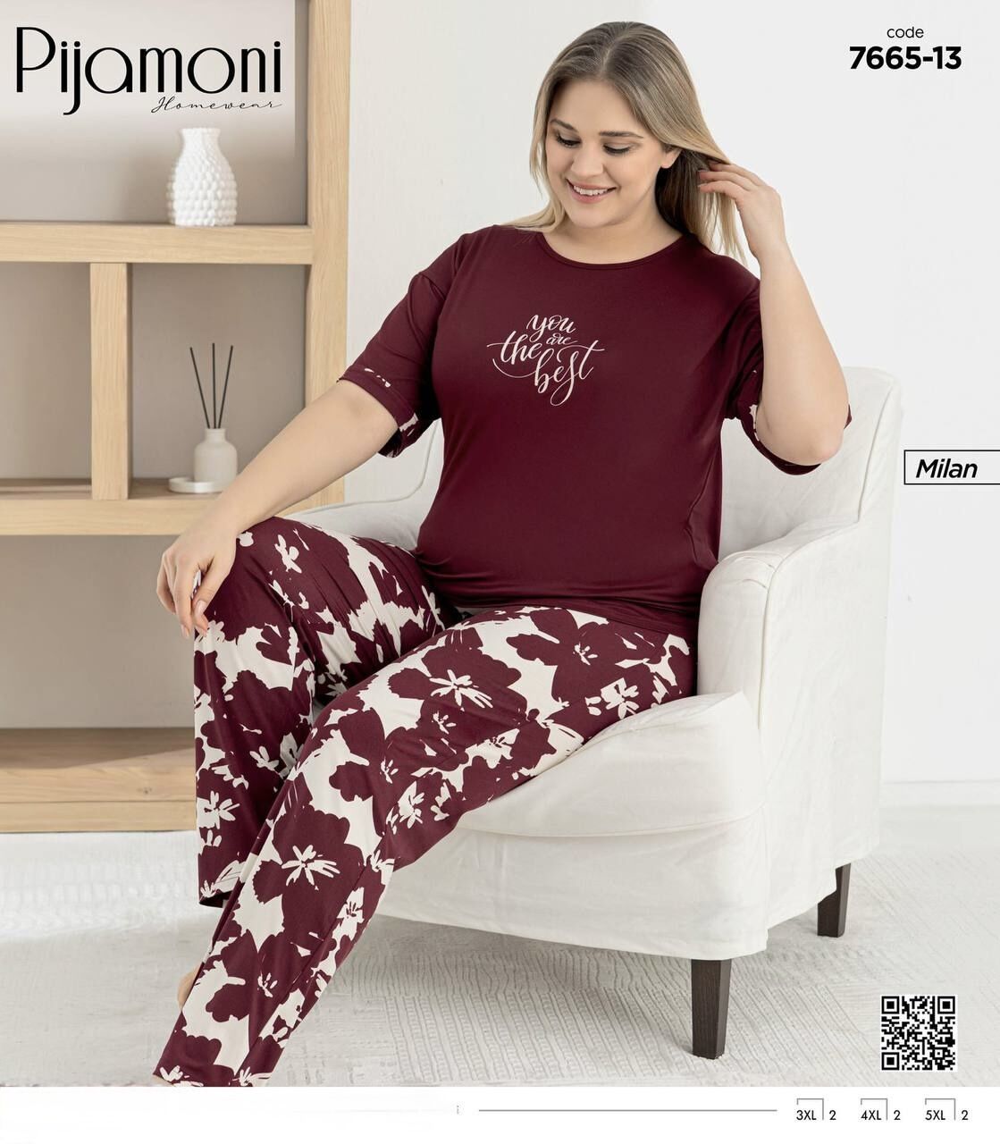 PİJAMONİ 7665-13 MİLAN BATTAL KISA KOL PİJAMA TK