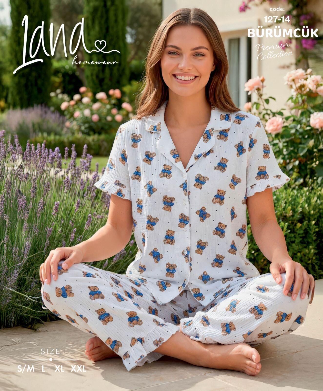 LANA 127-14 BÜRÜMCÜK GÖMLEK KISA KOL PİJAMA TK