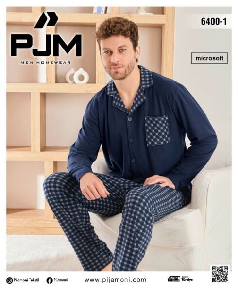 PJM 6400-1 ERKEK ÖNÜ DÜĞMELİ PENYE PİJAMA TAKIM