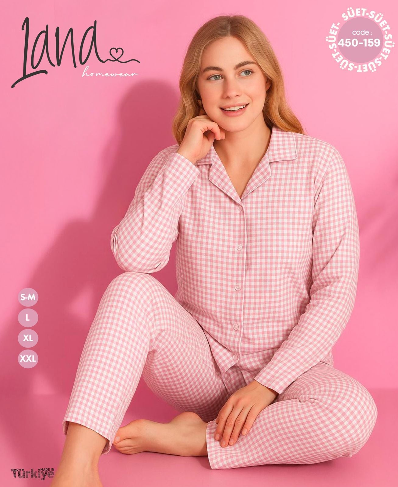 LANA 450-159 BAYAN SÜET DÜĞMELİ PİJAMA TAKIMI