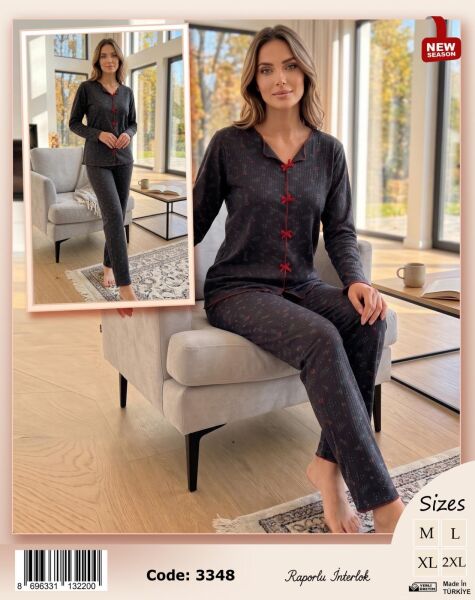 TİME MODA 3348 BAYAN FİYONKLU İNTERLOK PİJAMA TK