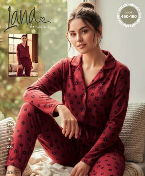 LANA 450-160 BAYAN SÜET DÜĞMELİ PİJAMA TAKIMI
