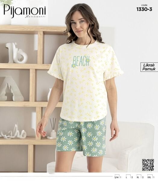 PİJAMONİ 1330-3 BAYAN KISAKOL ŞORTLU TAKIM