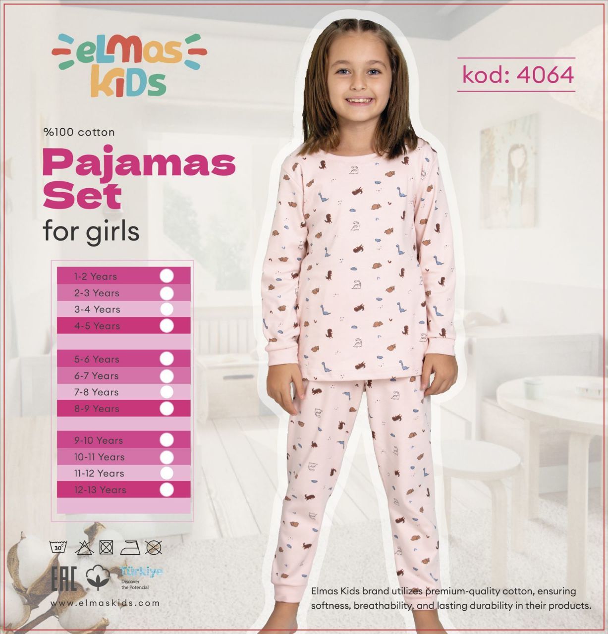 ELMAS 4064 KIZ ÇOCUK 5-9 YAŞ PİJAMA TAKIM