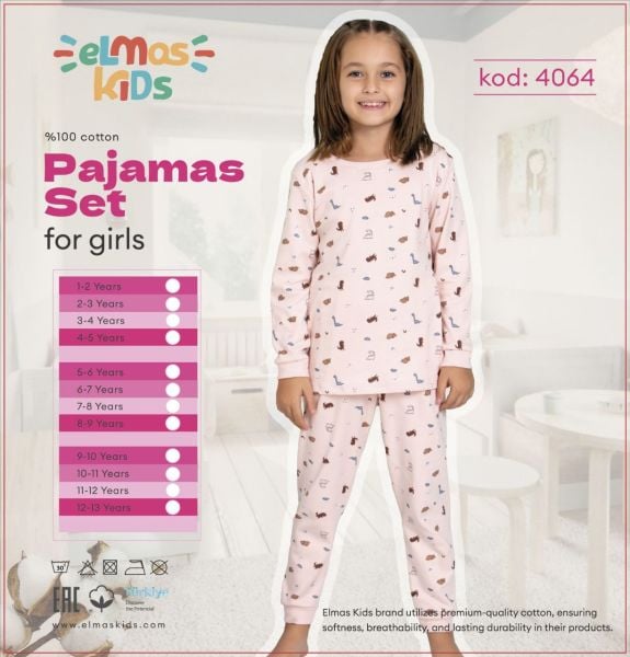 ELMAS 4064 KIZ ÇOCUK 5-9 YAŞ PİJAMA TAKIM