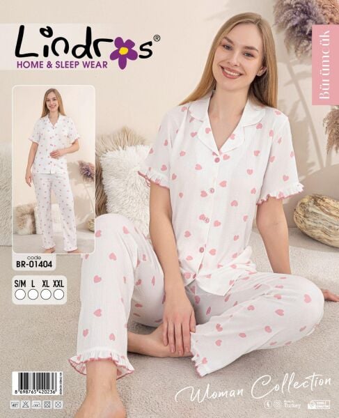 LİNDROS 01404 BÜRÜMCÜK DÜĞMELİ K.KOL PİJAMA TAKIM
