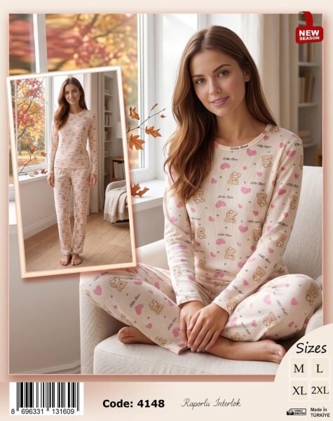 TİME MODA 4148 BAYAN BEYZİK İNTERLOK PİJAMA TK