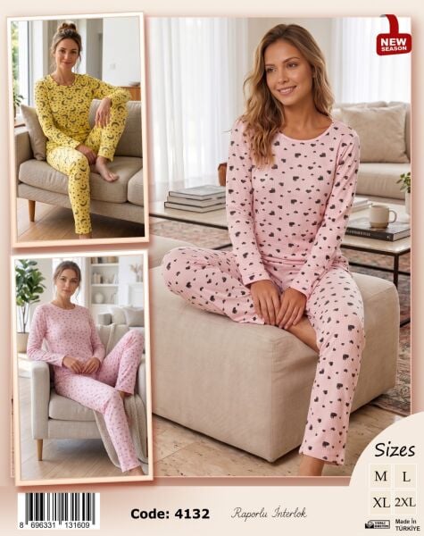 TİME MODA 4132-3 BAYAN BEYZİK İNTERLOK PİJAMA TK